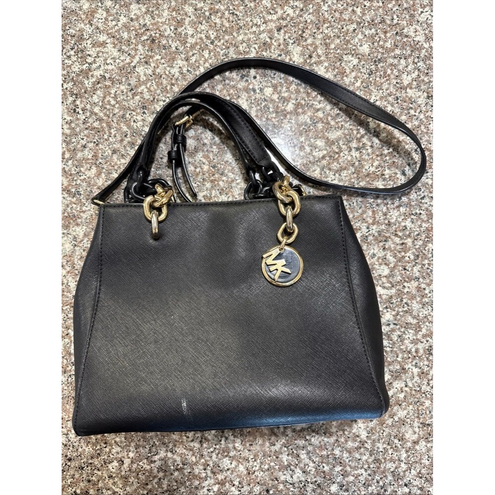 Michael Kors Black Leather Tote with Gold Logo Charm